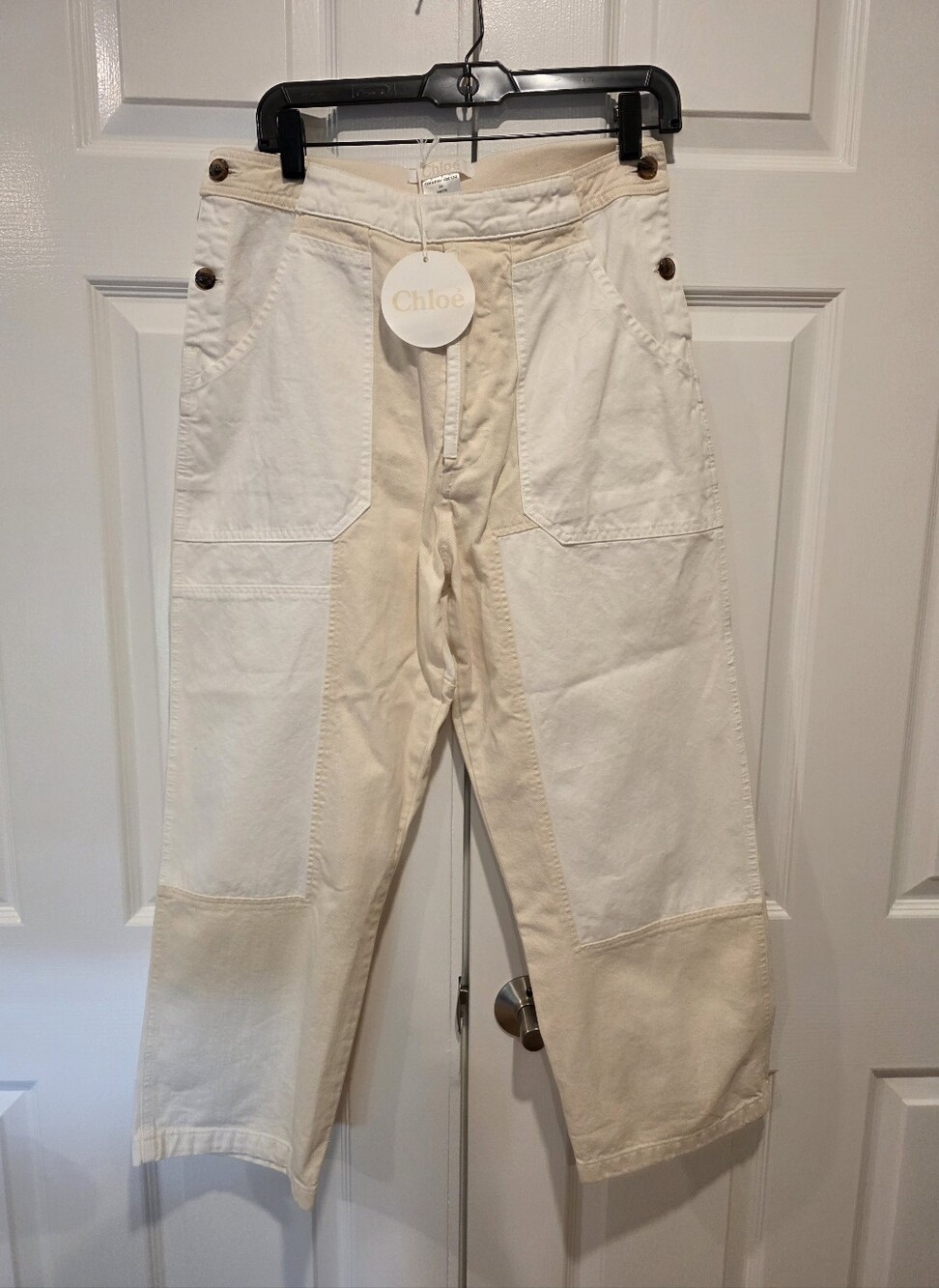 Chloe Cream and Off-White Patchwork Wide-Leg Pants